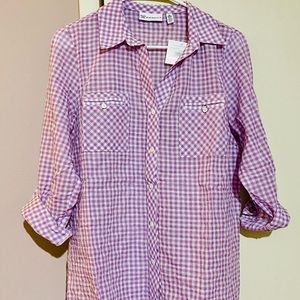NEW - Rafaella Purple Gingham Button Down Size L